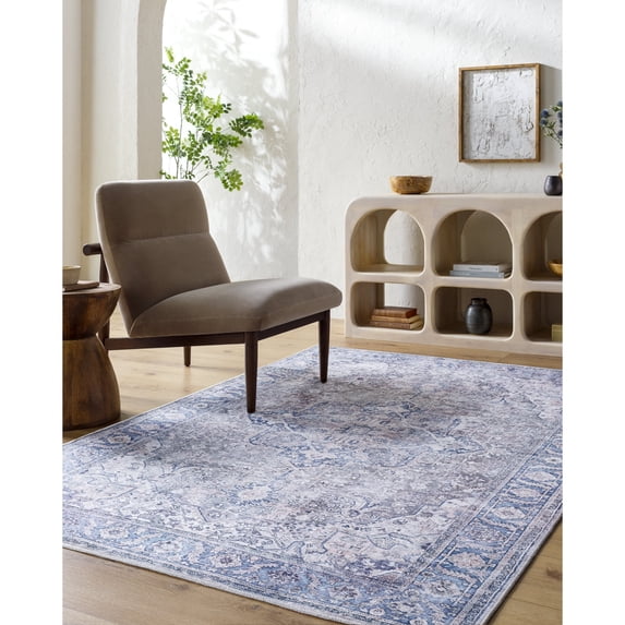 Livabliss Washable Rugs for Living Room, 7x9 Georgina Traditional Cream Area Rug, Bedroom Dining Room Home Decor Stain Resistant Carpet (6'7" x 9')