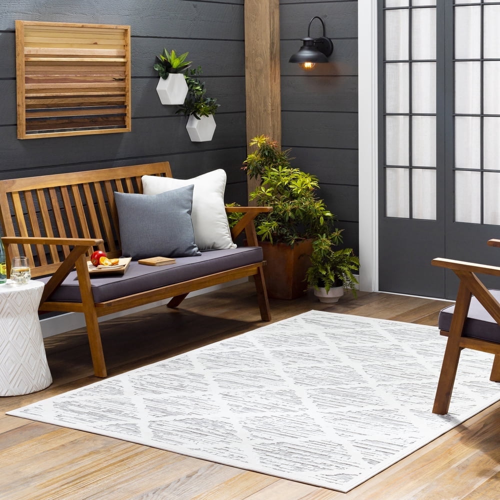 Livabliss Greenwich Global Indoor/Outdoor Area Rug,7'10" x 10',Grey/Cream