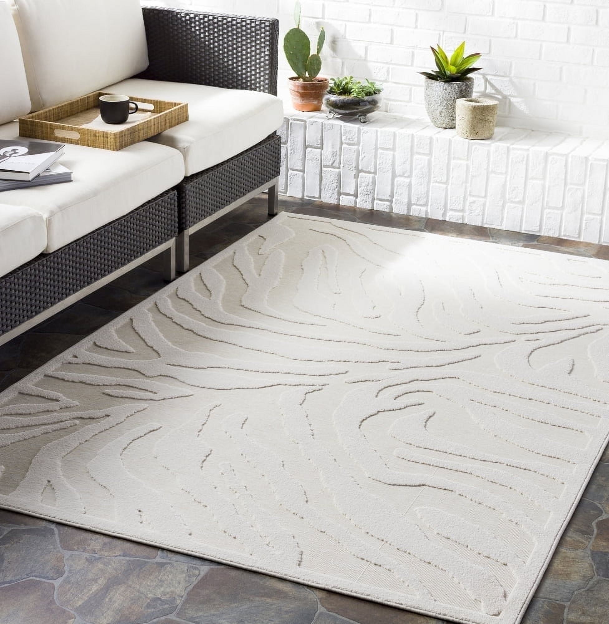Livabliss Outdoor Rugs, 5x7 Greenwich Modern Beige Area Rug for Patio, Porch, Deck, Backyard, Waterproof Indoor Outdoor Carpet (5'1" x 7'3")