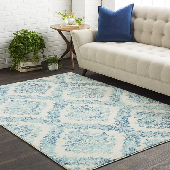 Livabliss Area Rugs for Living Room, 4x6 Harput Cottage Blue Rug, Bedroom Dining Room Home Decor Stain Resistant Carpet (3'11" x 5'7")