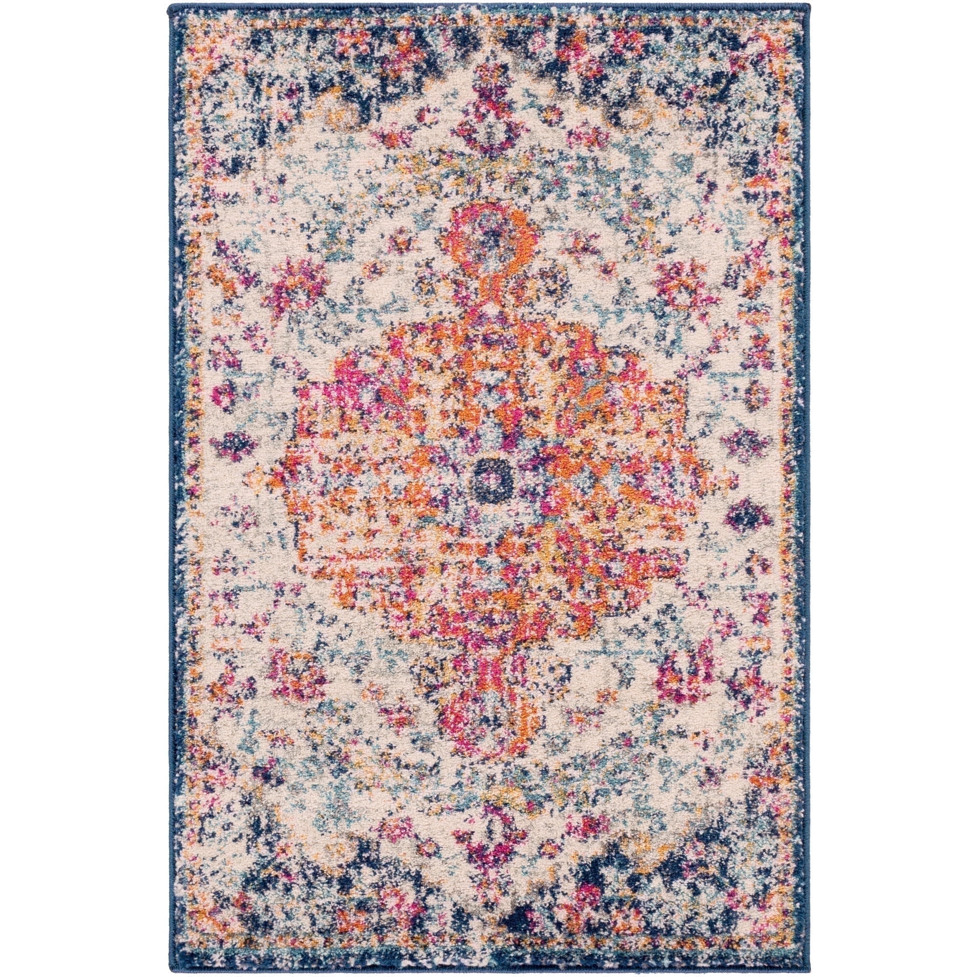 Harput Orange and Navy Synthetic Medallion Area Rug, 12' x 15'