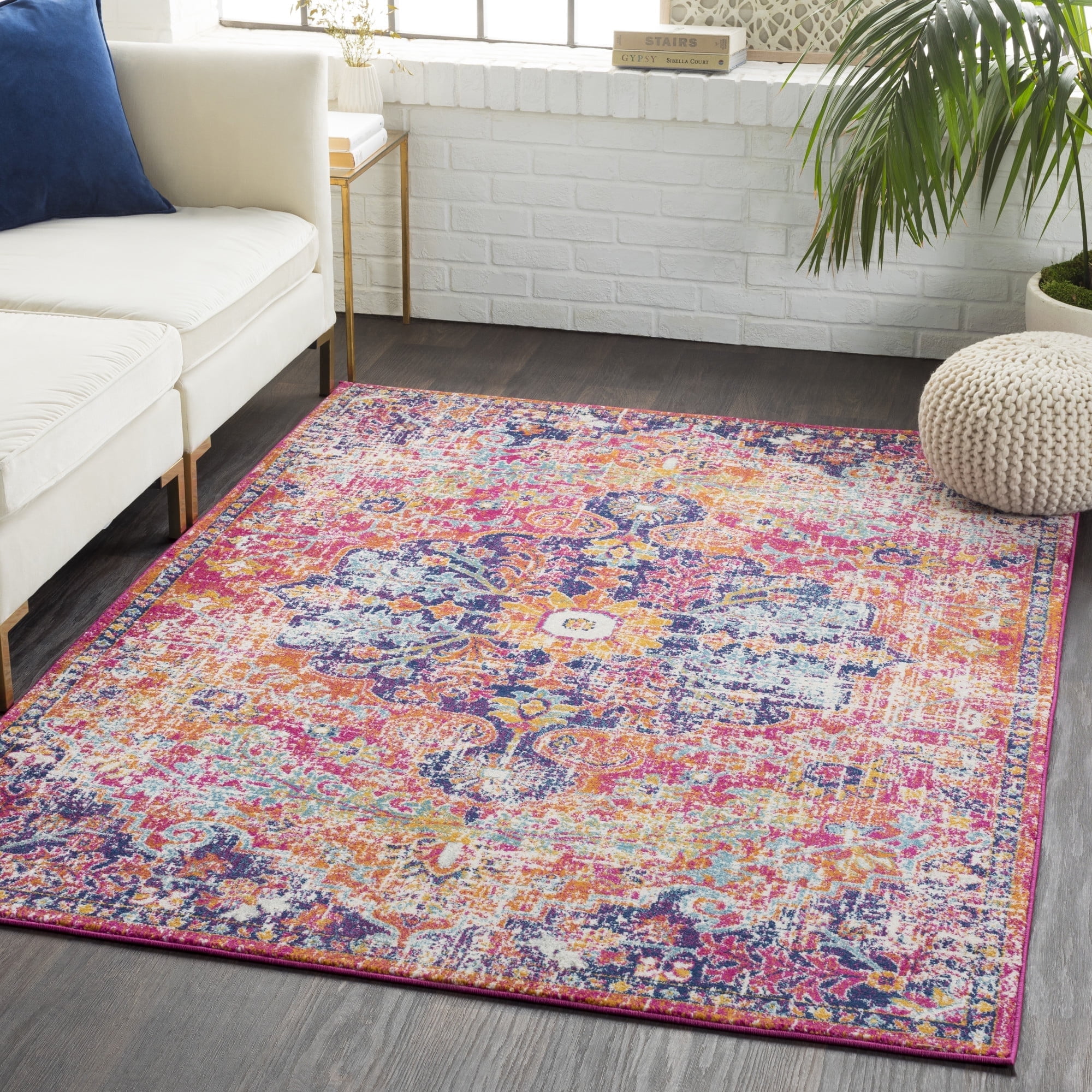 Burnt Orange Vintage Medallion Area Rug, 5'3" x 7'3", Synthetic
