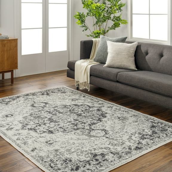 Livabliss Harput Vintage Medallion Area Rug,2' x 2'11",Charcoal