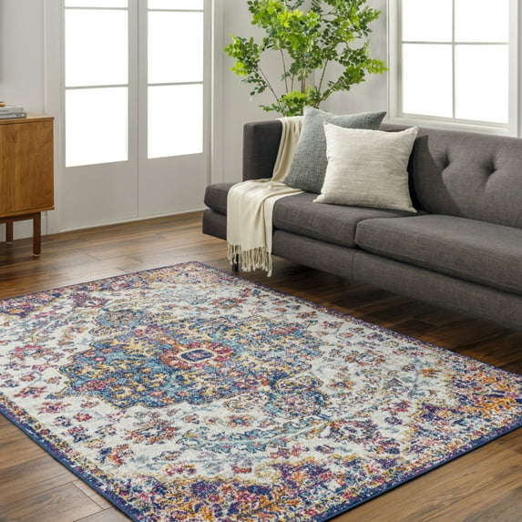 Livabliss Harput Vintage Medallion Area Rug,2' x 2'11",Dark Blue