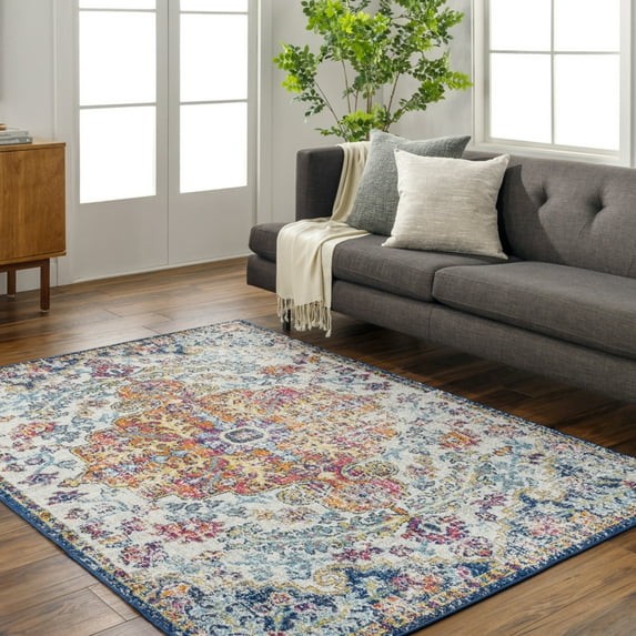 Livabliss Harput Vintage Medallion Area Rug,3' x 5',Orange/Navy