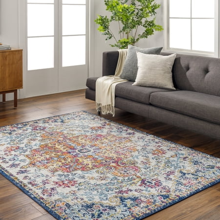 Livabliss Harput Vintage Medallion Area Rug,5'3" x 7'3",Orange/Navy