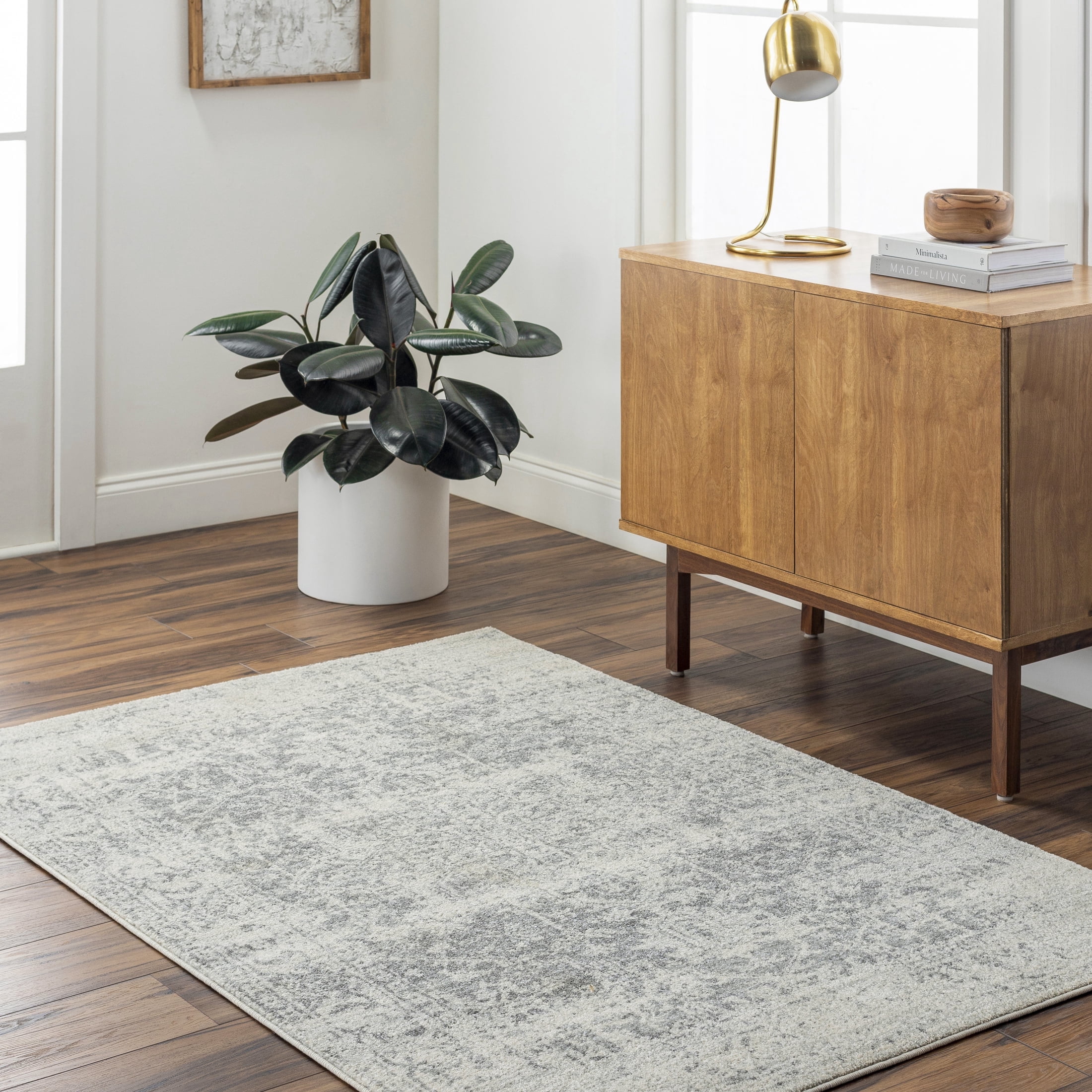 Grey Square Rug Livabliss Area Rugs for Living Room, 7ft Round Harput Traditional Gray ...
