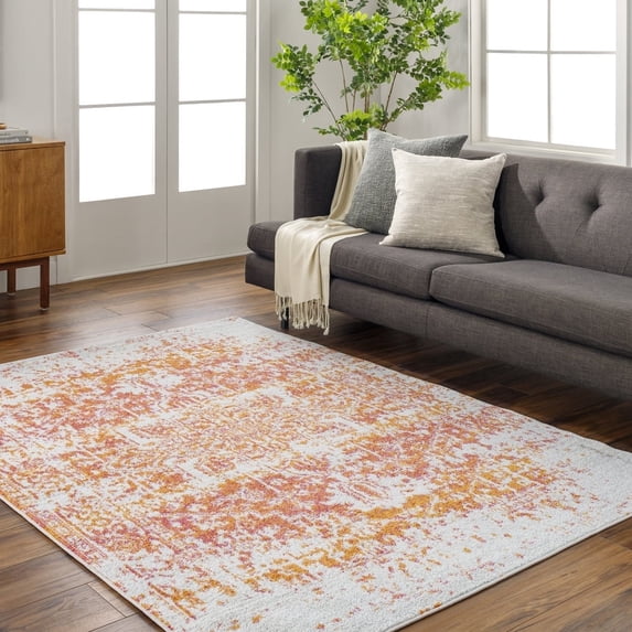 Livabliss Area Rugs for Living Room, 7x9 Harput Traditional Orange Rug, Bedroom Dining Room Home Decor Stain Resistant Carpet (6'7" x 9')