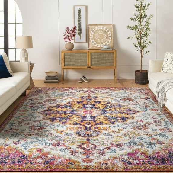Livabliss Area Rugs for Living Room, 9x12 Harput Traditional Blue Rug, Bedroom Dining Room Home Decor Stain Resistant Carpet (8'10" x 12'6")