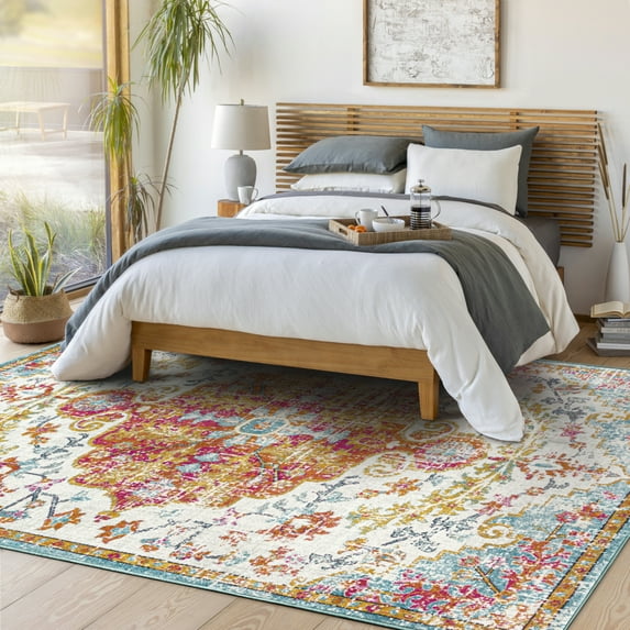 Livabliss Harput Vintage Medallion Area Rug,8'10" x 12'6",Orange/Aqua