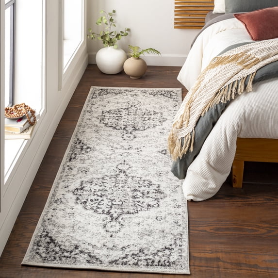 Livabliss Harput Vintage Medallion Runner Area Rug,2'7" x 7'3",Charcoal