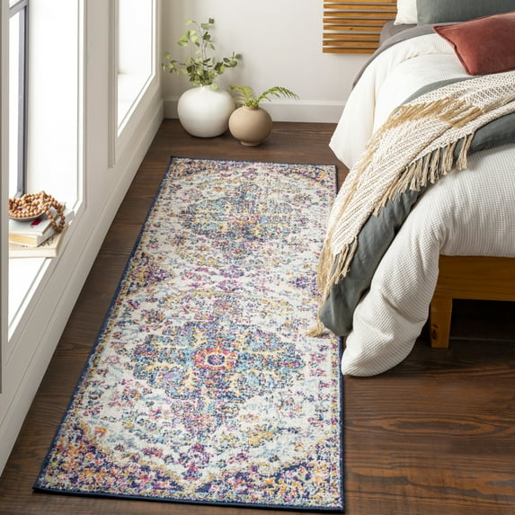 Livabliss Harput Vintage Medallion Runner Area Rug,2'7" x 7'3",Dark Blue