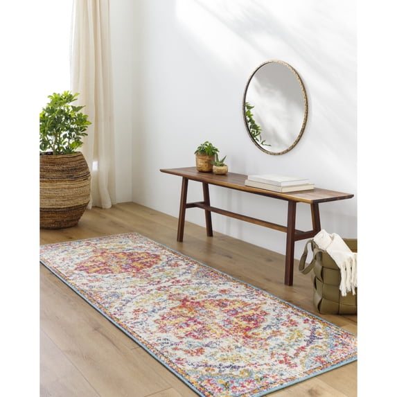 Livabliss Harput Vintage Medallion Runner Area Rug,2'7" x 7'3",Orange/Aqua