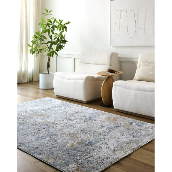 Livabliss Area Rugs for Living Room, 7ft Round Hassler Modern Light Slate Round Rug, Bedroom Dining Room Home Decor Stain Resistant Carpet (6'7" x 6'7")