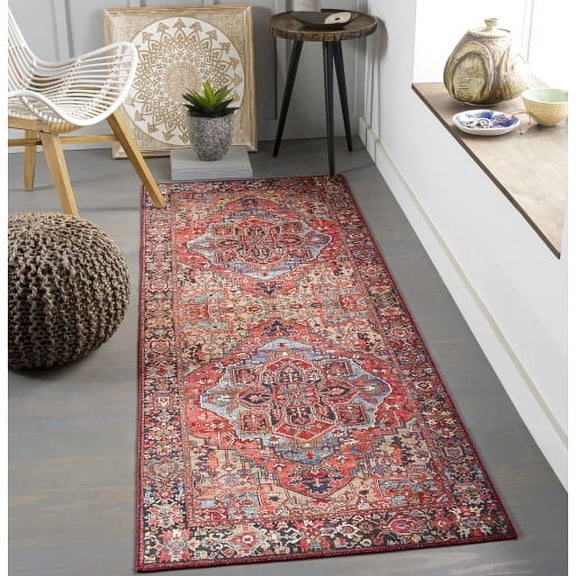 Livabliss Area Rugs for Living Room, 3x16 Iris Traditional Red Runner Rug, Bedroom Dining Room Home Decor Stain Resistant Carpet (2'7" x 16' Runner)