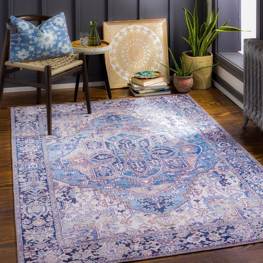 Traditional Blue Rugs Livabliss Area Rugs for Living Room, 2x4 Iris Traditional Blue Rug ...