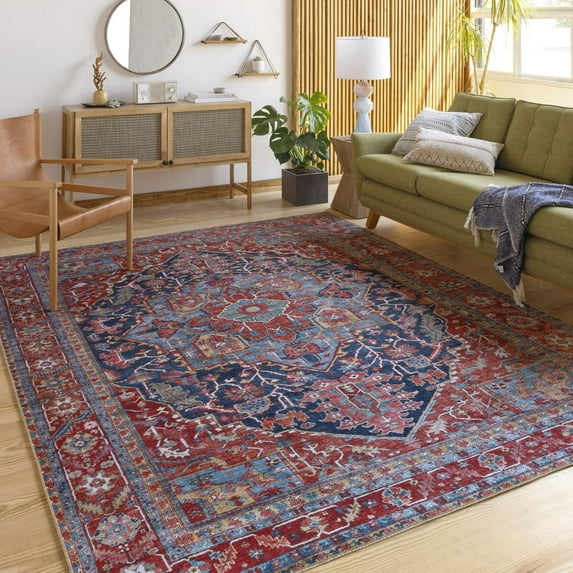 Livabliss Area Rugs for Living Room, 5x7 Iris Traditional Red Rug, Bedroom Dining Room Home Decor Stain Resistant Carpet (5' x 7'6")