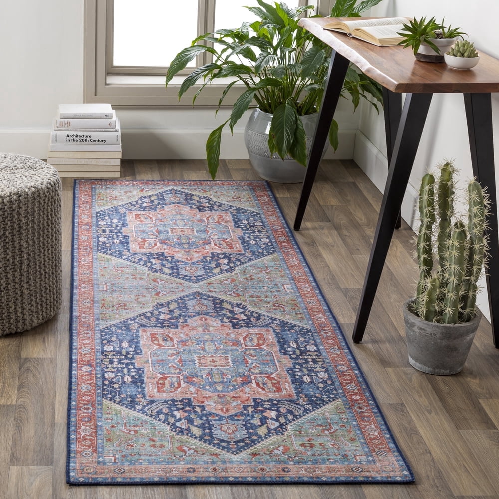 Livabliss Area Rugs for Living Room, 3x8 Iris Traditional Blue Runner ...