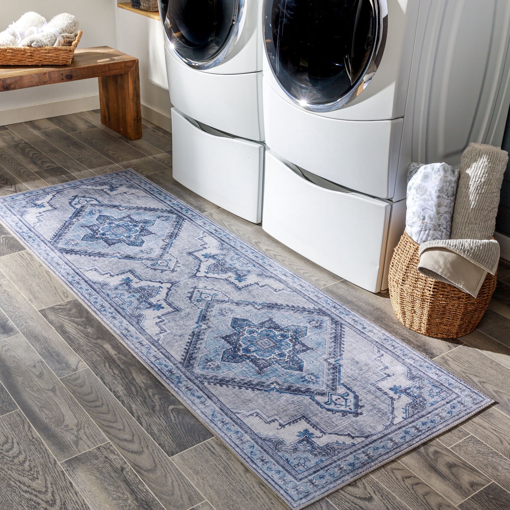 Livabliss Area Rugs for Living Room, 3x8 Iris Traditional Blue Runner Rug, Bedroom Dining Room Home Decor Stain Resistant Carpet (2'7" x 7'7" Runner)