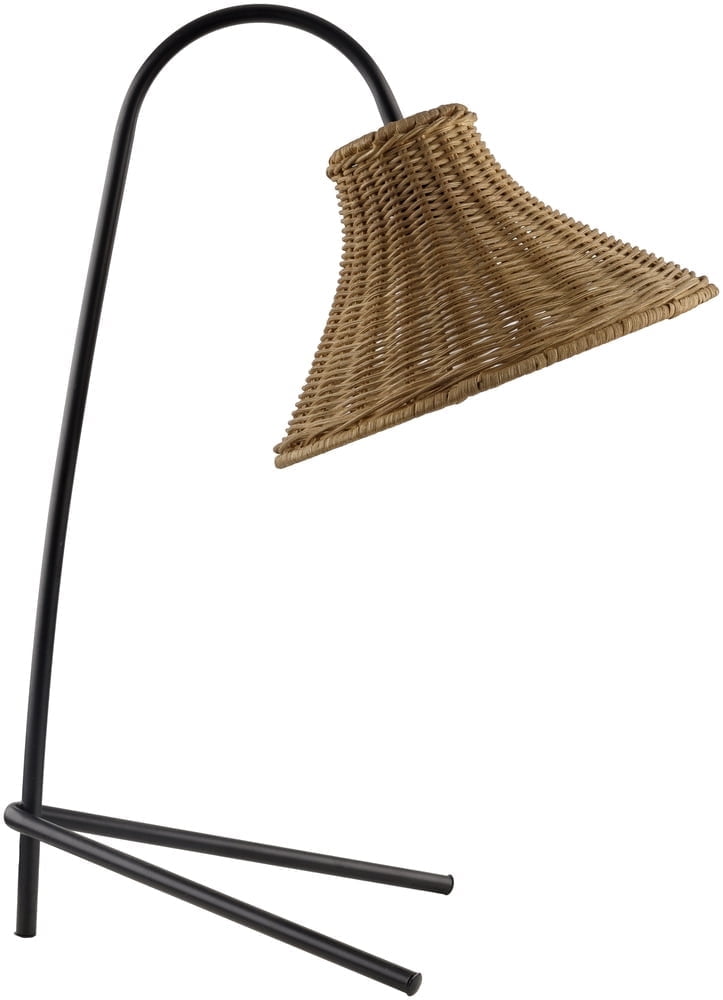 Arc Black Iron Desk Lamp with Rattan Shade