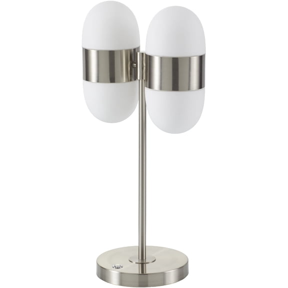 Livabliss Jonan Modern Accent Table Lamp, 25-inch, Nickel with White Shade