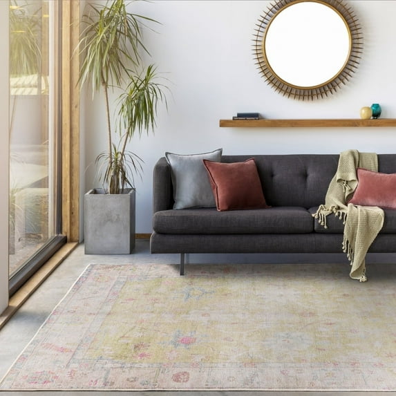 Livabliss Washable Rugs for Living Room, 8x9 Kemer Traditional Grass Green Area Rug, Bedroom Dining Room Home Decor Stain Resistant Carpet (7'7" x 9'6")