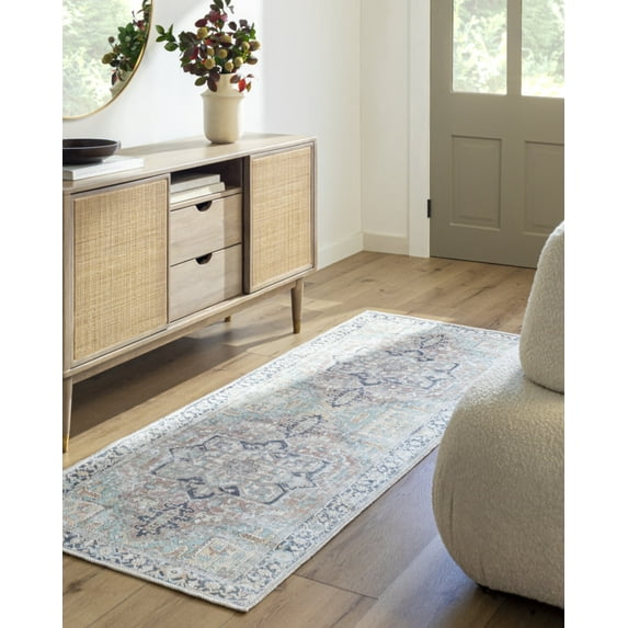 Livabliss Washable Rugs for Living Room, 3x7 Kemer Traditional Seafoam Runner Area Rug, Bedroom Dining Room Home Decor Stain Resistant Carpet (2'7" x 7'3" Runner)