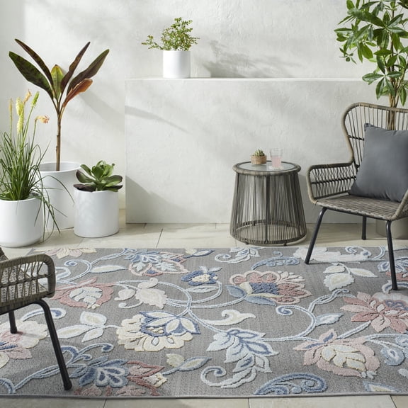 Livabliss Outdoor Rugs, 2x3 Lakeside Coastal Gray Area Rug for Patio, Porch, Deck, Backyard, Waterproof Indoor Outdoor Carpet (2' x 2'11")