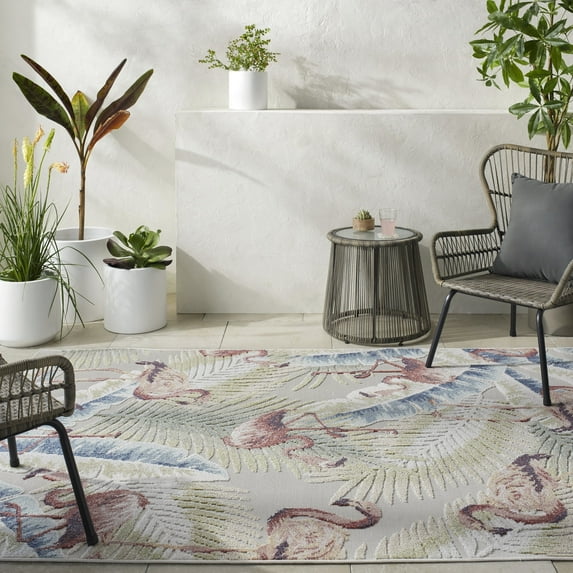 Livabliss Outdoor Rugs, 8x10 Lakeside Coastal Light Slate Area Rug for Patio, Porch, Deck, Backyard, Waterproof Indoor Outdoor Carpet (7'10" x 10')
