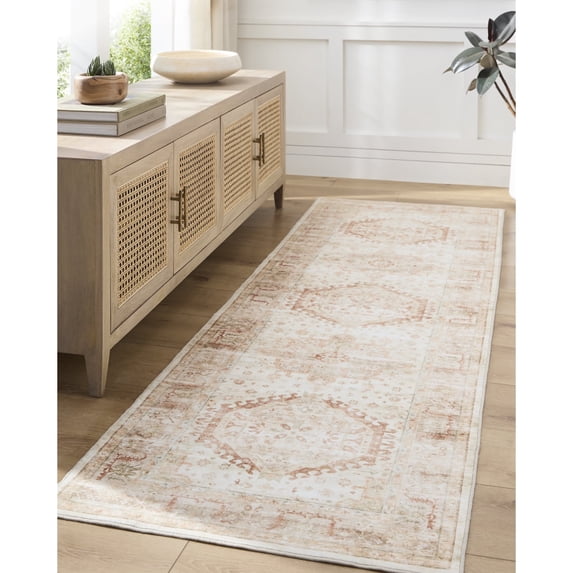 Livabliss Washable Rugs for Living Room, 5x8 Lavable Traditional Ivory Area Rug, Bedroom Dining Room Home Decor Stain Resistant Carpet (5'3" x 7'7")