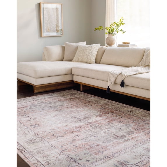 Livabliss Washable Rugs for Living Room, 7x9 Lavable Traditional Ivory Area Rug, Bedroom Dining Room Home Decor Stain Resistant Carpet (7'6" x 9'5")