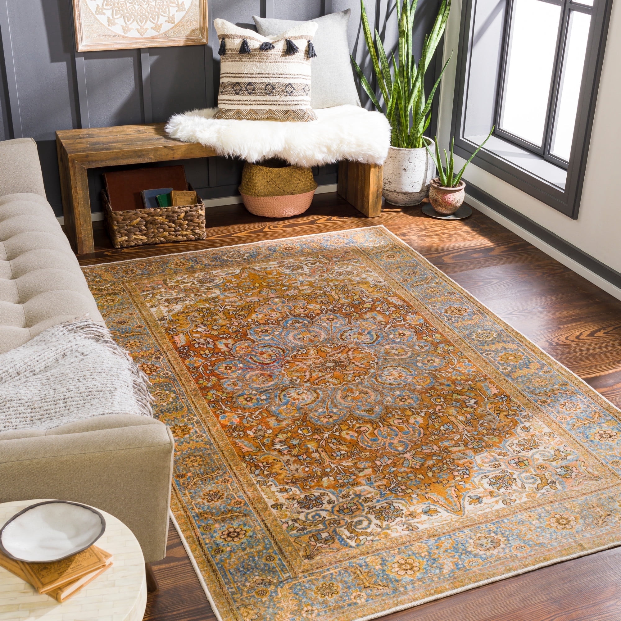 Livabliss Lavable Vintage Washable Area Rug,2' x 2'11",Brown