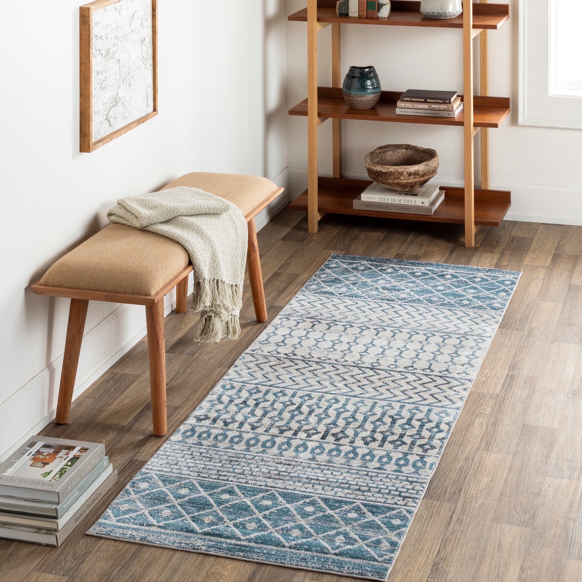 Livabliss Washable Rugs for Living Room, 3x7 Lavadora Global Ink Blue Runner Area Rug, Bedroom Dining Room Home Decor Stain Resistant Carpet (2'7" x 7'3" Runner)