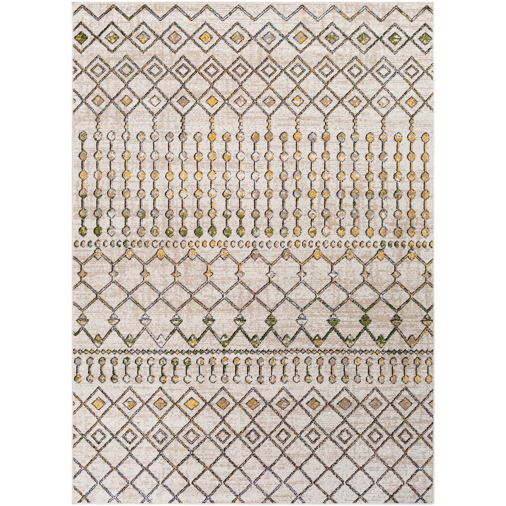 Global-Inspired Beige and Gray Washable Synthetic Area Rug, 5' x 7'