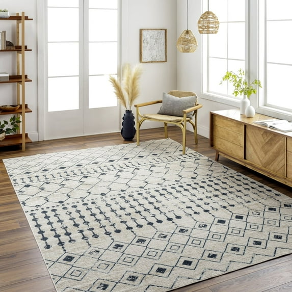 Livabliss Washable Rugs for Living Room, 5x7 Lavadora Global Ink Blue Area Rug, Bedroom Dining Room Home Decor Stain Resistant Carpet (5'3" x 7')