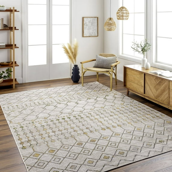 Livabliss Washable Rugs for Living Room, 7x9 Lavadora Global Sage Area Rug, Bedroom Dining Room Home Decor Stain Resistant Carpet (6'7" x 9')