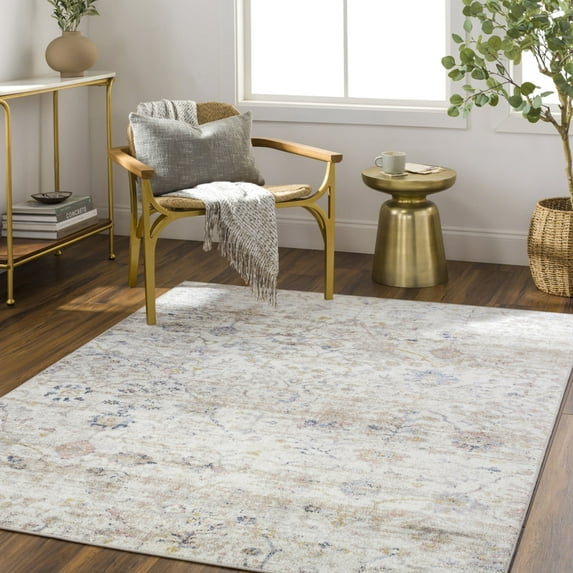 Livabliss Washable Rugs for Living Room, 7x9 Lavadora Traditional Ivory Area Rug, Bedroom Dining Room Home Decor Stain Resistant Carpet (6'7" x 9')