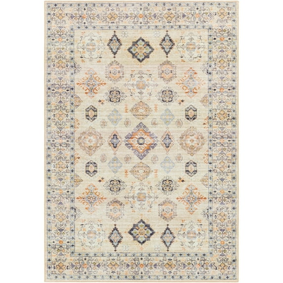 Livabliss Leicester Vintage Washable Area Rug, Grey, 5'3" x 7'