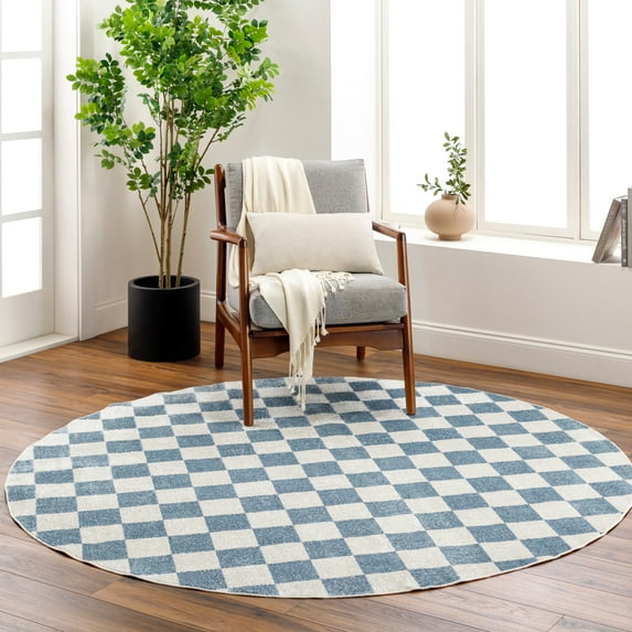 Livabliss Lillian Check Machine Washable Indoor Area Rug, Blue ,9'2" x 12'4"