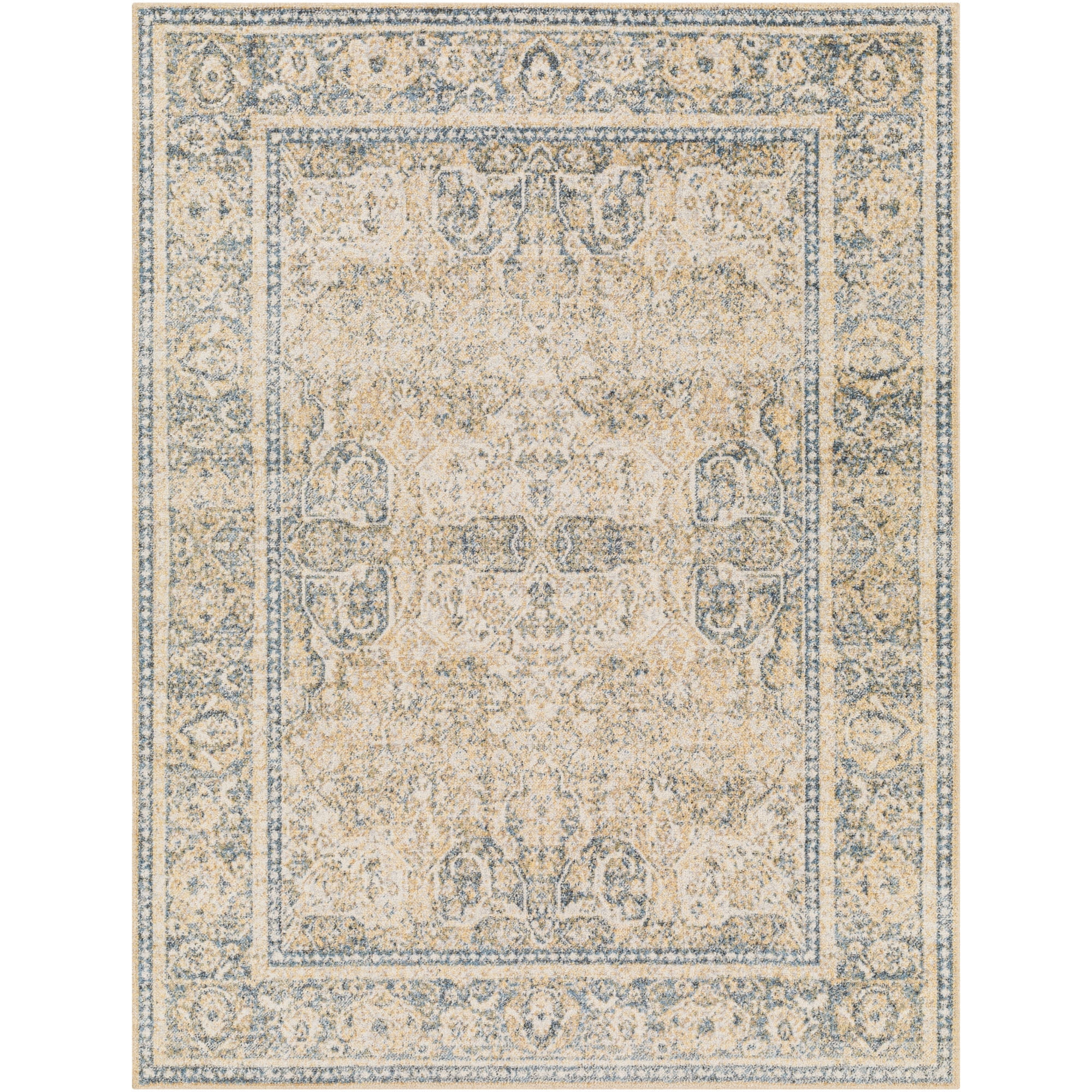 Livabliss Lillian Medallion Machine Washable Indoor Area Rug, Ice Blue/Beige ,9'2" x 12'4"