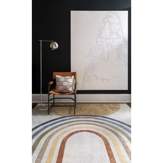 Livabliss Washable Rugs for Living Room, 7ft Round Lillian Modern Oatmeal Round Area Rug, Bedroom Dining Room Home Decor Stain Resistant Carpet (6'7" x 6'7")