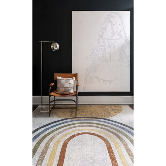 Livabliss Washable Rugs for Living Room, 7x9 Lillian Modern Oatmeal Area Rug, Bedroom Dining Room Home Decor Stain Resistant Carpet (6'7" x 9')