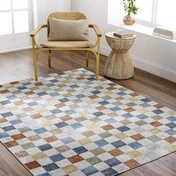 Livabliss Washable Rugs for Living Room, 7x9 Lillian Modern Oatmeal Area Rug, Bedroom Dining Room Home Decor Stain Resistant Carpet (6'7" x 9')