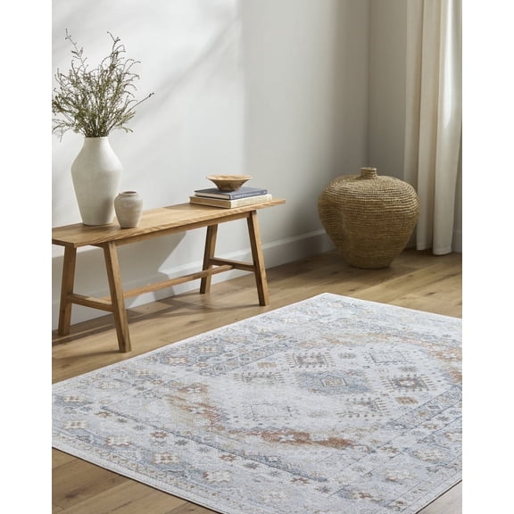 Livabliss Washable Rugs for Living Room, 9x12 Lillian Traditional Charcoal Area Rug, Bedroom Dining Room Home Decor Stain Resistant Carpet (9'2" x 12'4")
