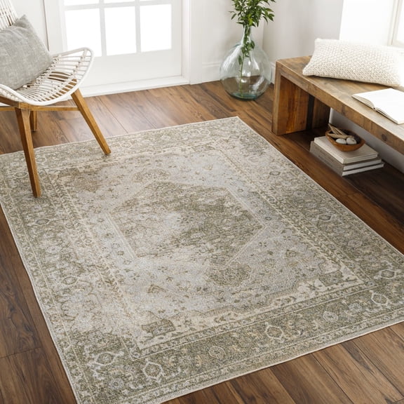 Livabliss Washable Rugs for Living Room, 7x9 Lillian Traditional Gray Area Rug, Bedroom Dining Room Home Decor Stain Resistant Carpet (6'7" x 9')