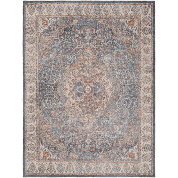 Livabliss Washable Rugs for Living Room, 7x9 Lillian Traditional Gray Area Rug, Bedroom Dining Room Home Decor Stain Resistant Carpet (6'7" x 9')