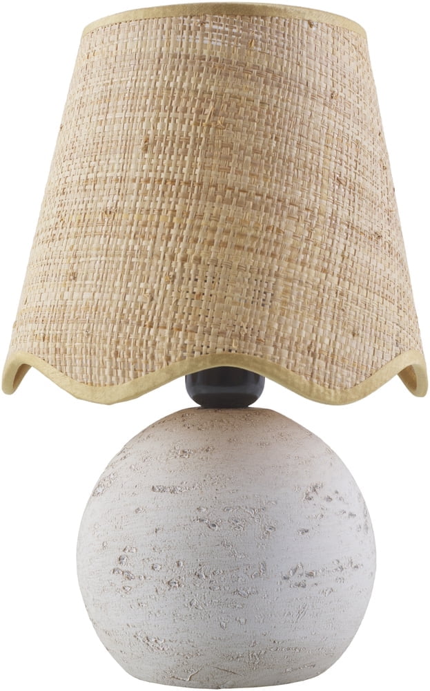 White Textured Resin Table Lamp with Yellow Linen Shade