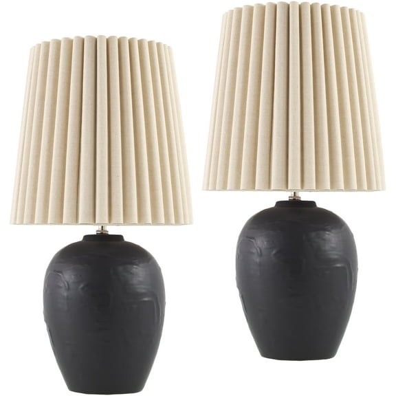 Livabliss Mako Traditional Accent Table Lamp, 19-inch, Black with Wheat Shade (Set of 2)