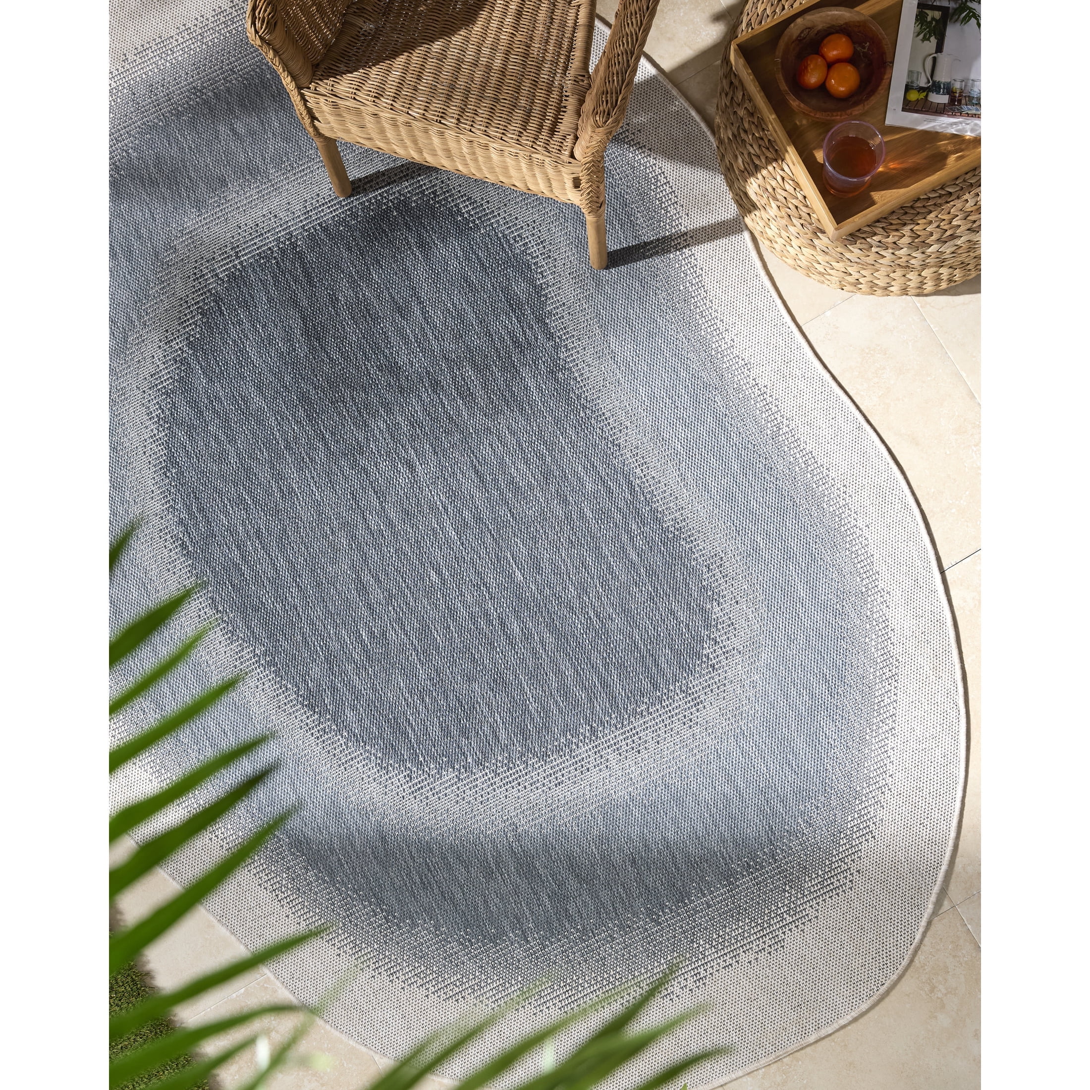 Livabliss Outdoor Rugs, 7x9 Miami Beach Traditional Blue Specialty Area Rug for Patio, Porch, Deck, Backyard, Waterproof Indoor Outdoor Carpet (6'7" x 9')