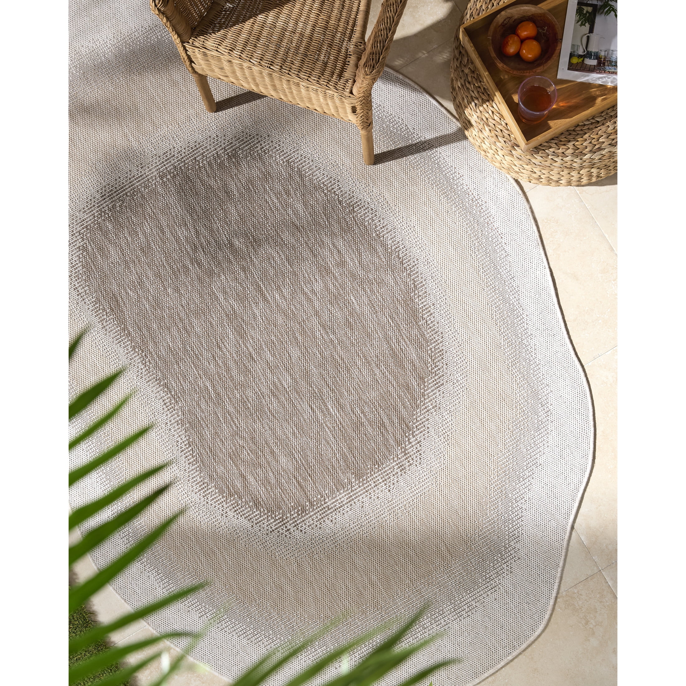Livabliss Miami Beach Border Outdoor Area Rug, 9'2" x 12', Brown/Cream